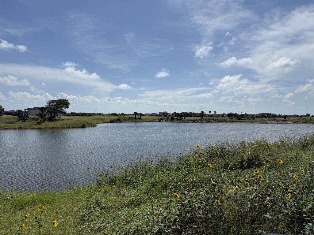 Lake frontage with nearby homes visible across the water